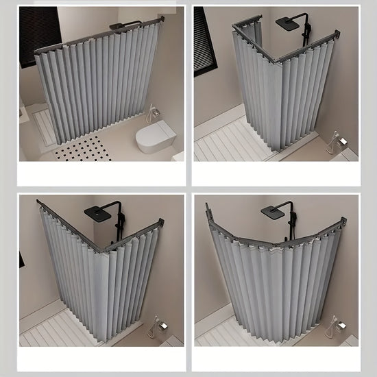 Modern Folding Shower Curtain  WetDry Separation  HeavyDuty Polyester  Vertical Stripes  White  Grey