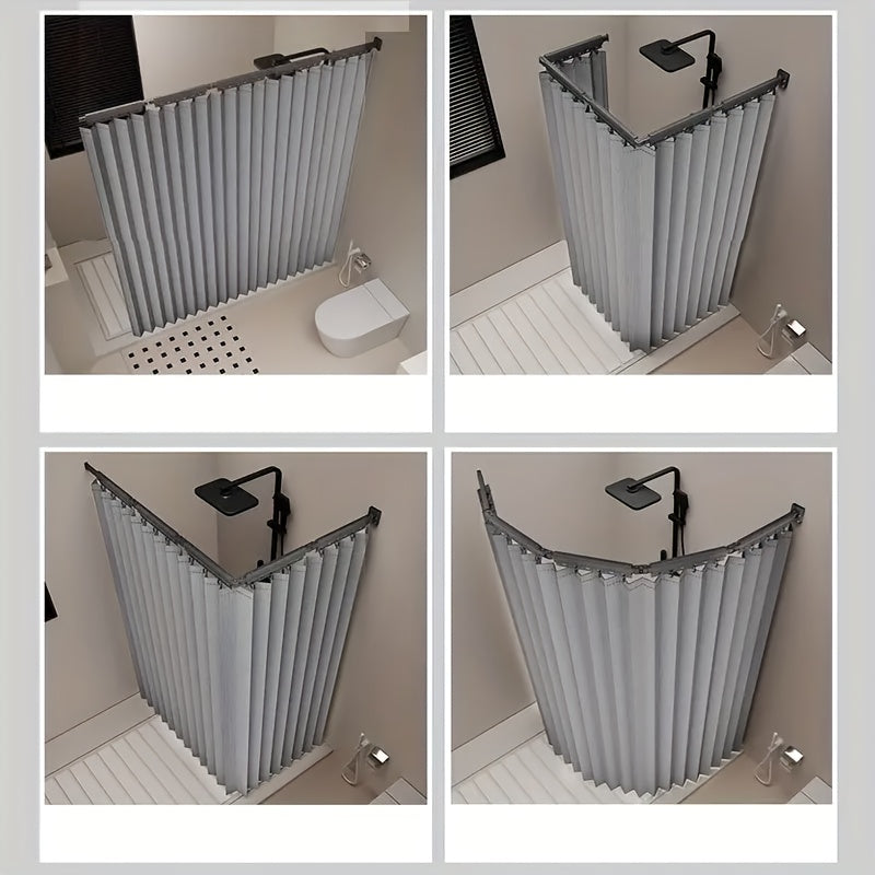 Modern Folding Shower Curtain  WetDry Separation  HeavyDuty Polyester  Vertical Stripes  White  Grey