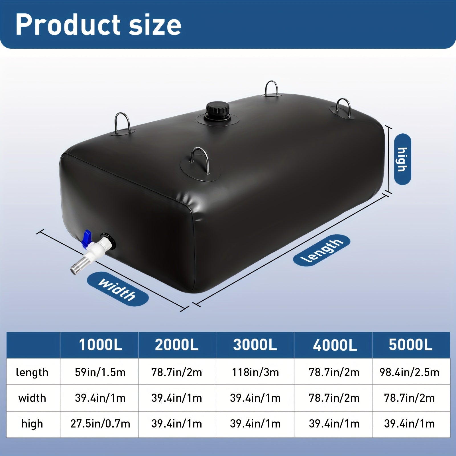 An Extra Large Capacity Water Bladder Tank Portable Water Storage Bladder Capacity 1000L5000L for Camping Emergency Water Storage Home Use 1300D Material Tear Strength 45MPa