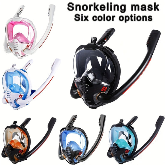 Panoramic Snorkeling Mask 180 Panoramic View Adult Double Tube Full Face Snorkeling Mask 1 Piece AntiFog  Unisex Suitable for Outdoor Sports