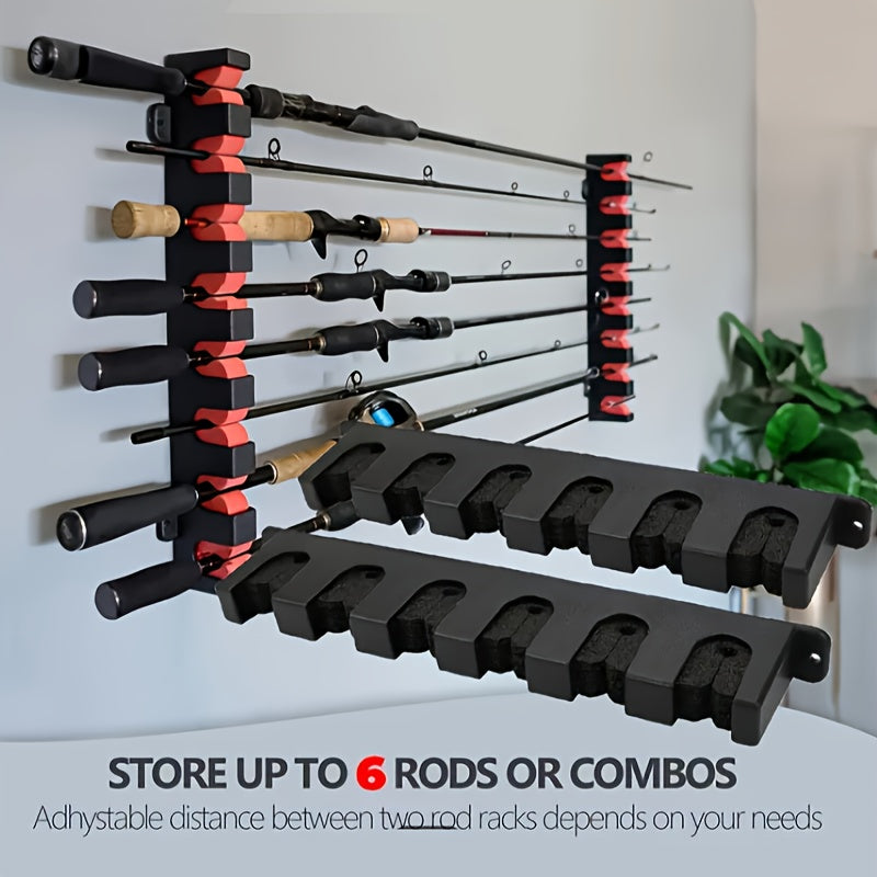 2pcs Fishing Rod Storage Display Racks Horizontal Wall Mounted Fishing Pole Holders Can Store 6 Fishing Rods