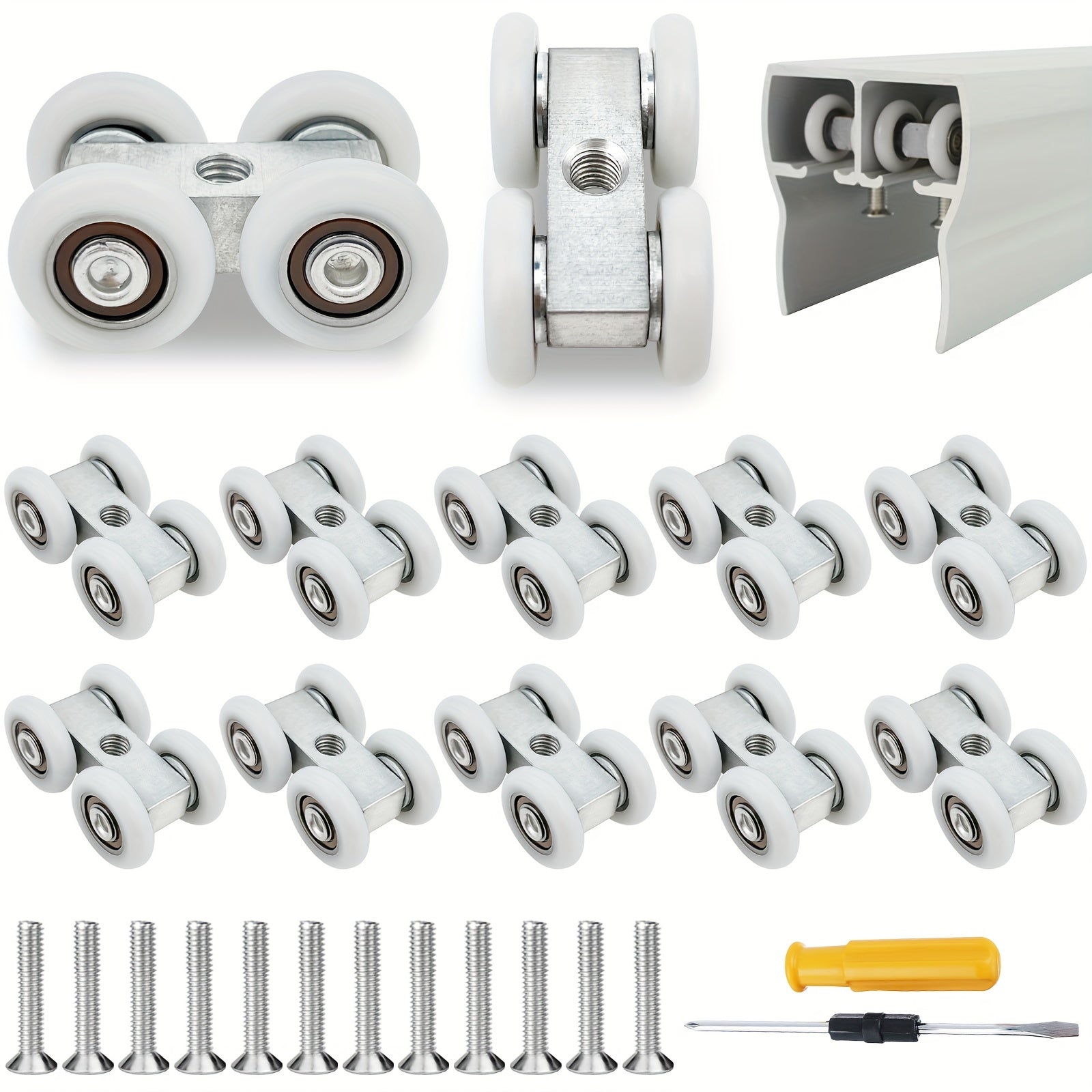 12pcs sliding door rollers with 12 screws and screwdriver for sliding doors cabinets partitions